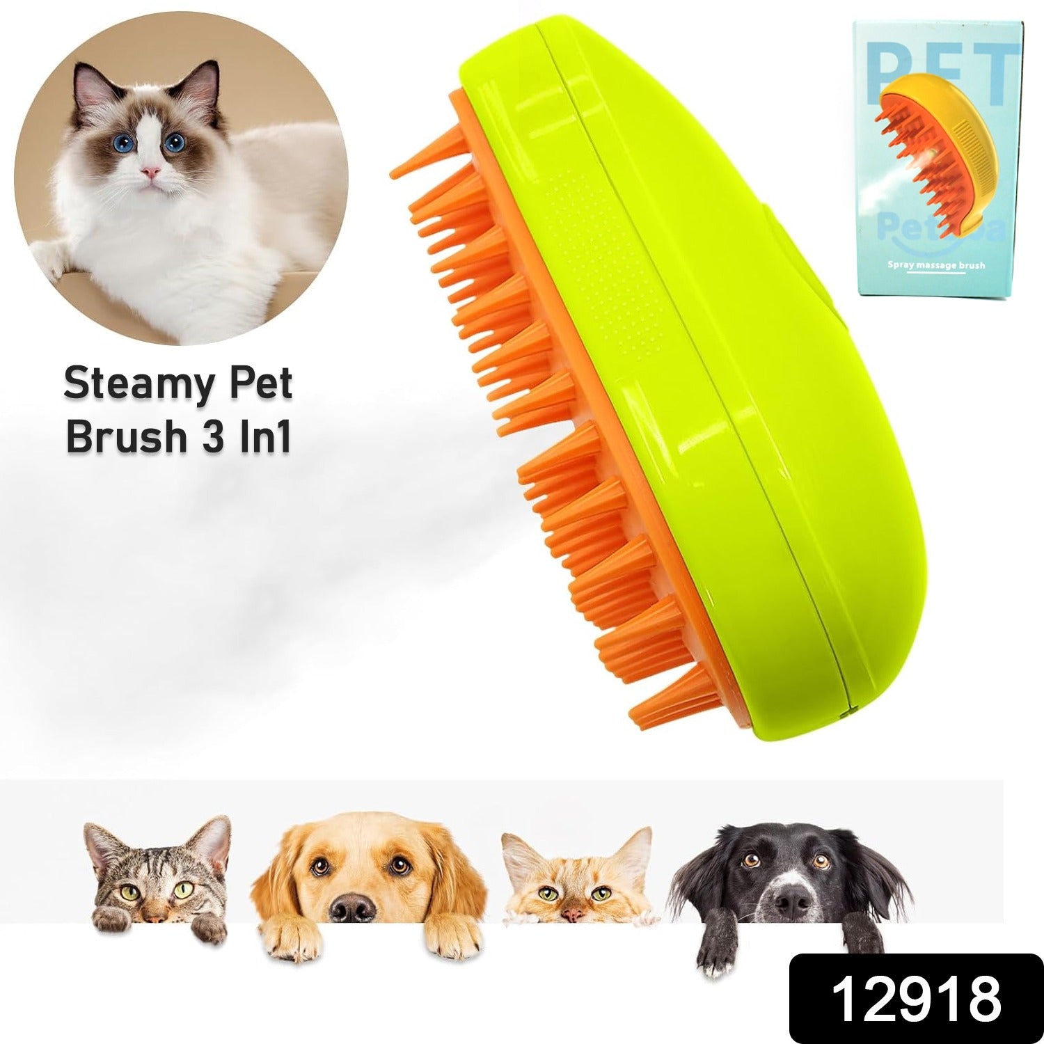 12918 3 In1 Cat Steamy Brush, Self Cleaning Steam Cat Brush Cat Steamer Brush for Massage Cat Grooming Brush Pet Hair Removal Comb for Cat and Dog, for Removing Tangled and Loose Hair