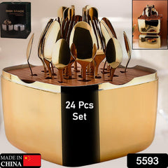 5593 Unique Golden Egg Storage Modern Tableware Steak Knives Fork Flatware Set Tableware Gold Cutlery Set Dishwasher Safe Mirror Finished With Gift Box for Halloween 24Pcs Set)