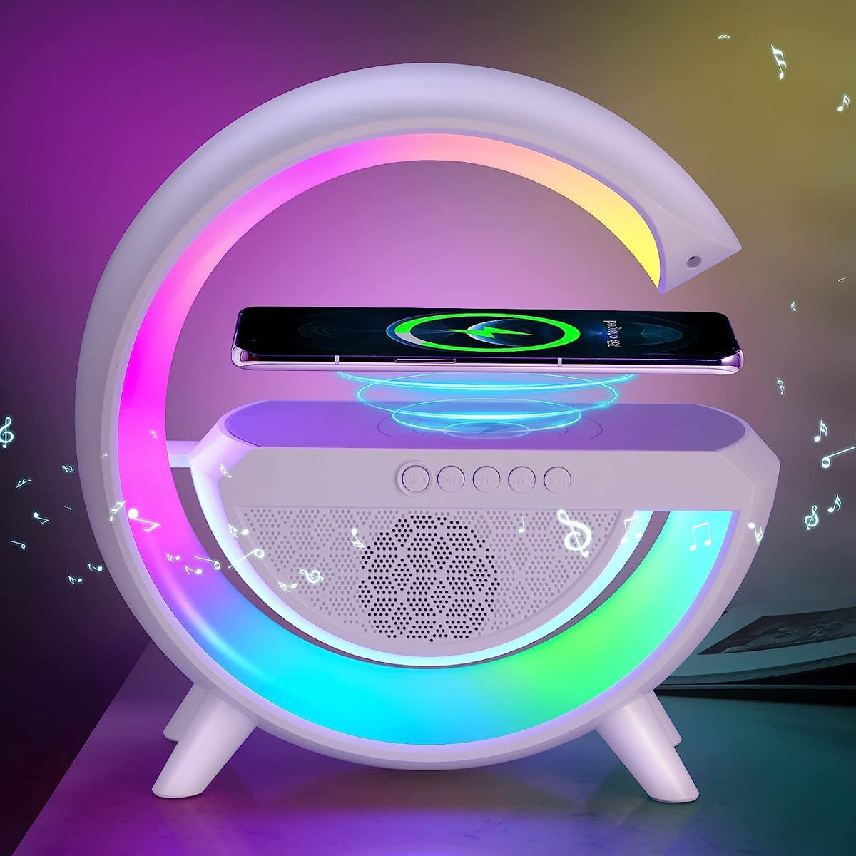 1393   3-in-1 Multi-Function LED Night Lamp with Bluetooth Speaker, Wireless Charging, for Bedroom for Music, Party and Mood Lighting - Perfect Gift for All Occasions