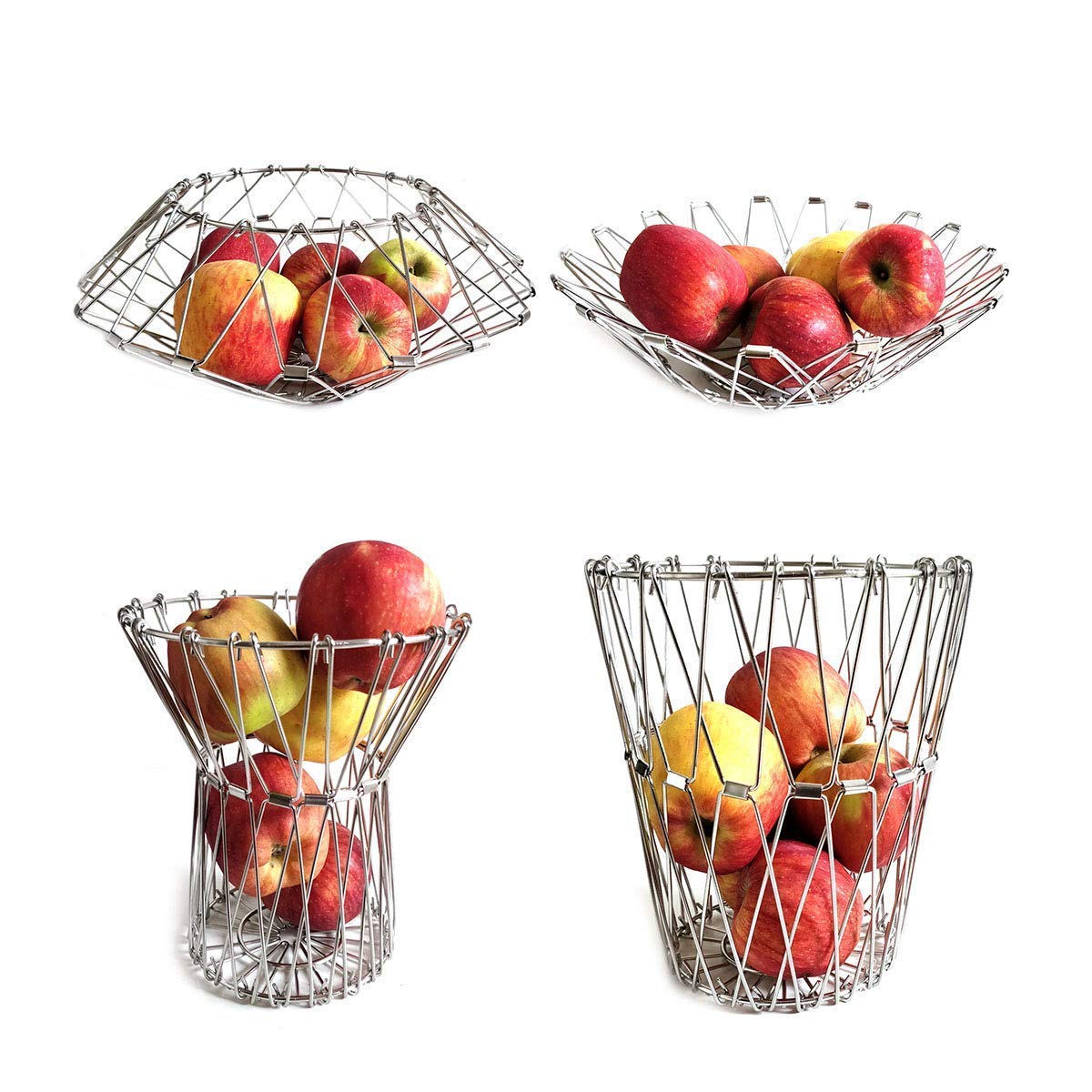 3040 Multipurpose Fruit Basket Stainless Steel Wire Bowl Foldable Basket for Vegetable / Fruits / Dining DeoDap