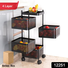 Metal Square High Quality Kitchen Trolley with Wheels (4 Layer / 1 Pc)