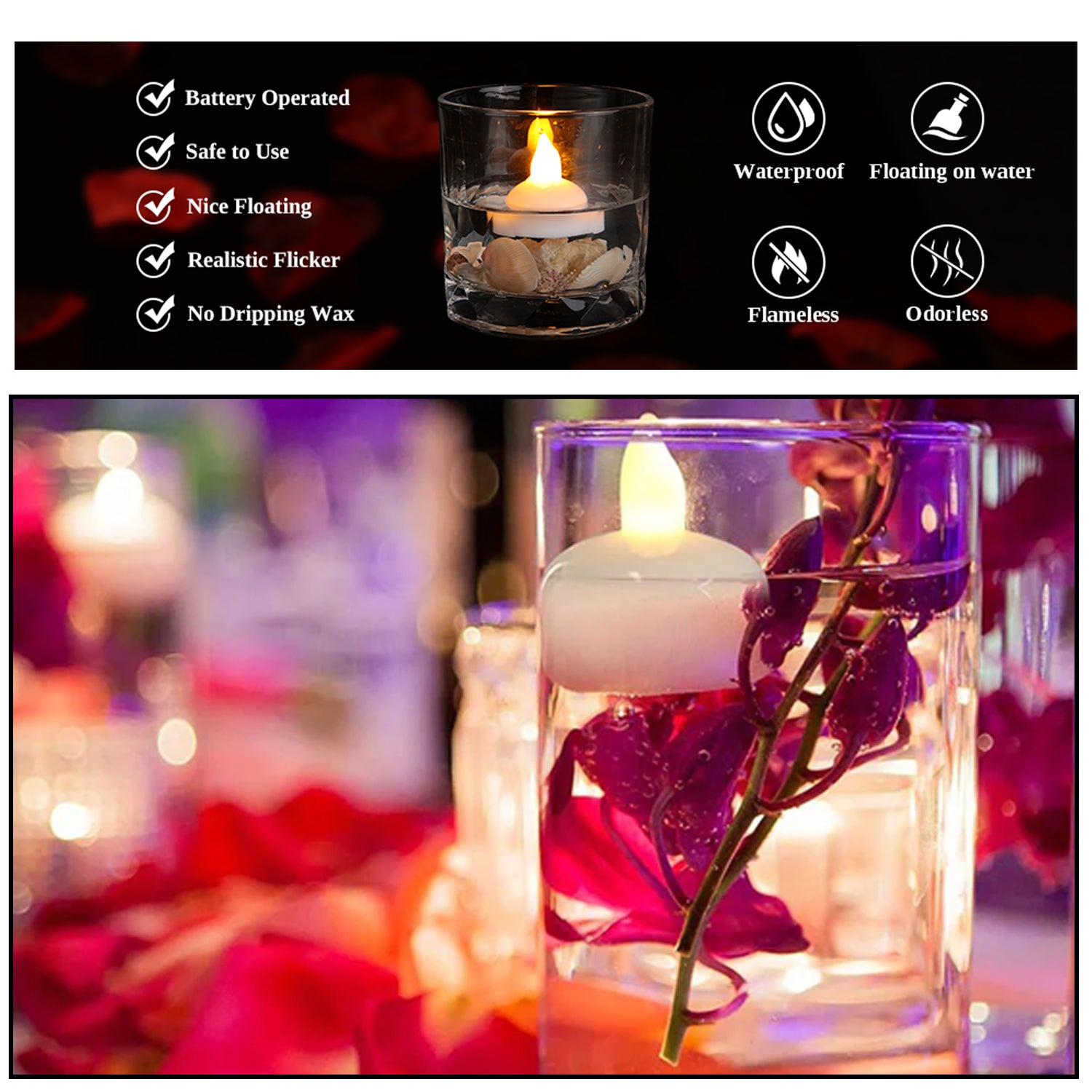 6432 Set of 24 Flameless Floating Candles Battery Operated Tea Lights Tealight Candle - Decorative, Wedding. DeoDap