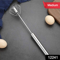 Medium Stainless Steel Egg Whisk, Hand Push Rotary Whisk Blender (1 Pc / 30 Cm)