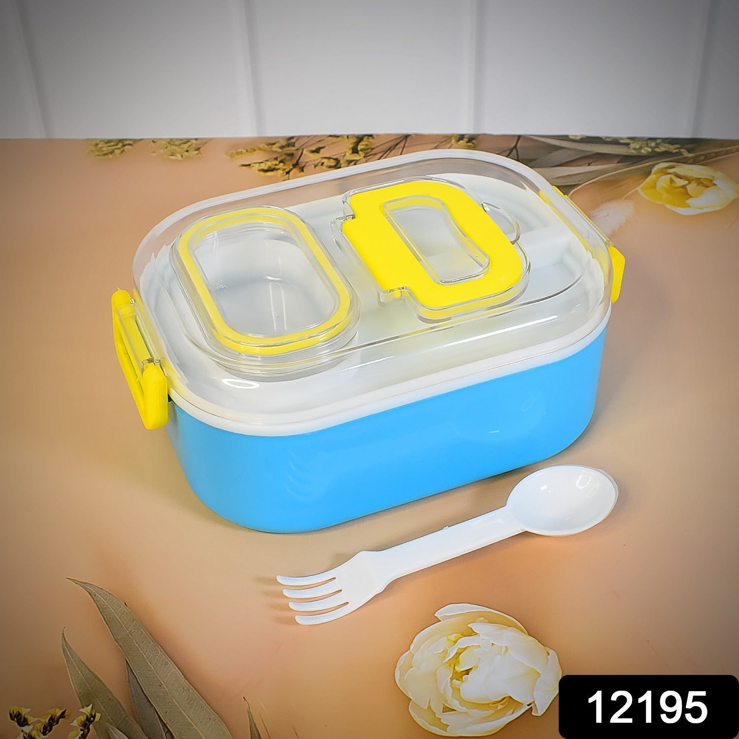 Durable Plastic Lunch box for Kids With 2 in 1 Spoon, Fork (1 Pc)