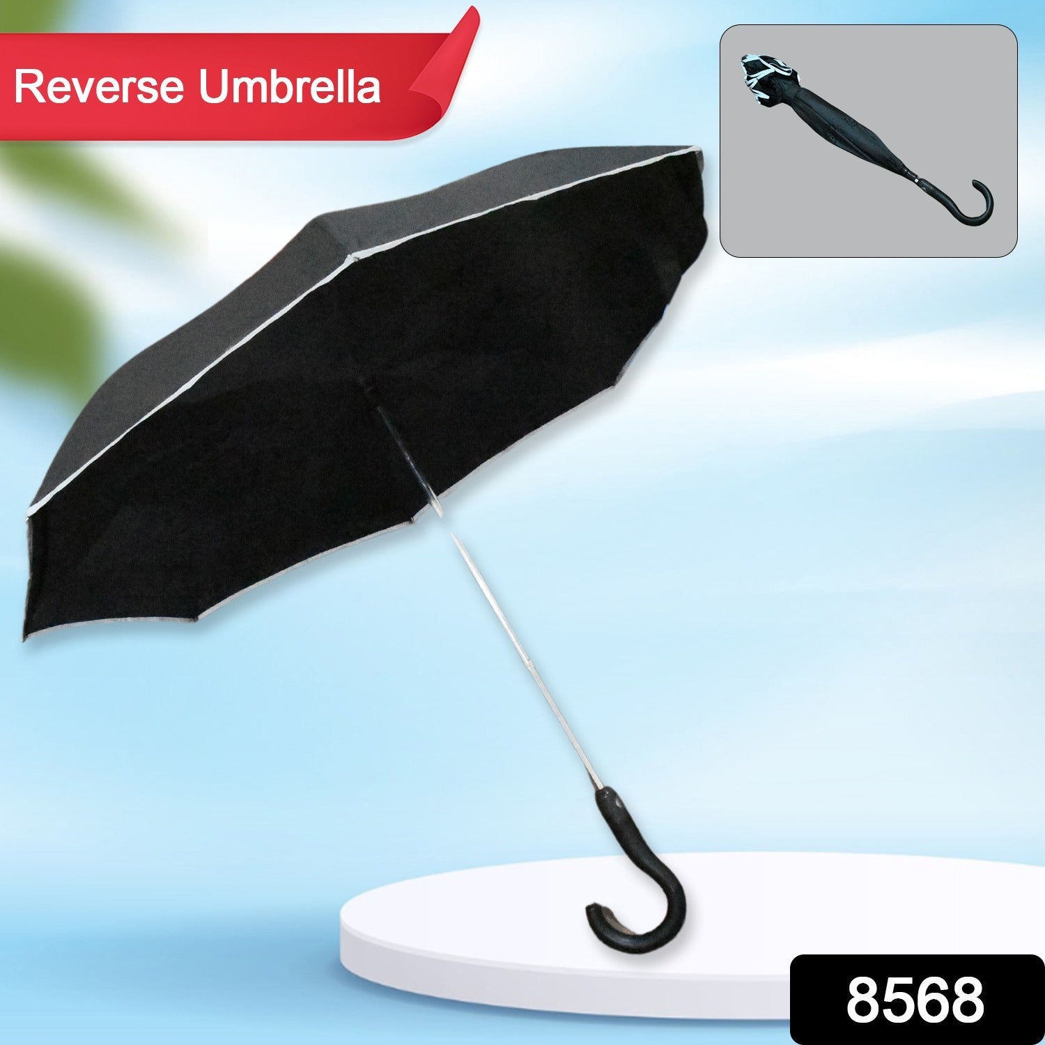 8568 Travel Umbrella Windproof Umbrella Compact Folding Reverse Umbrella Unique Folding Umbrella With U- Shape Big Handle (1 pc)