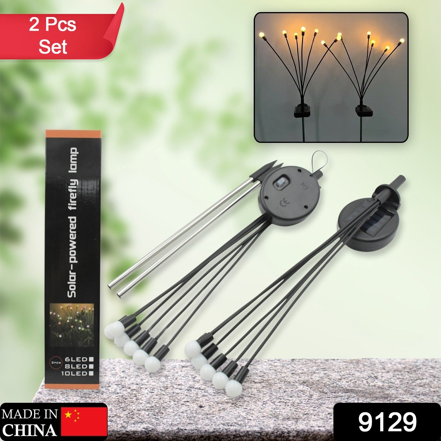 9129 Solar Garden Lights, Solar - Powered Firefly Lamp, New Upgraded Solar Firefly Lights Outdoor Waterproof, Solar Outdoor Decorative Lights for Yard Gardening Patio Backyard Pathway D??cor (2 PCS Set 12 LED (Warm Light))