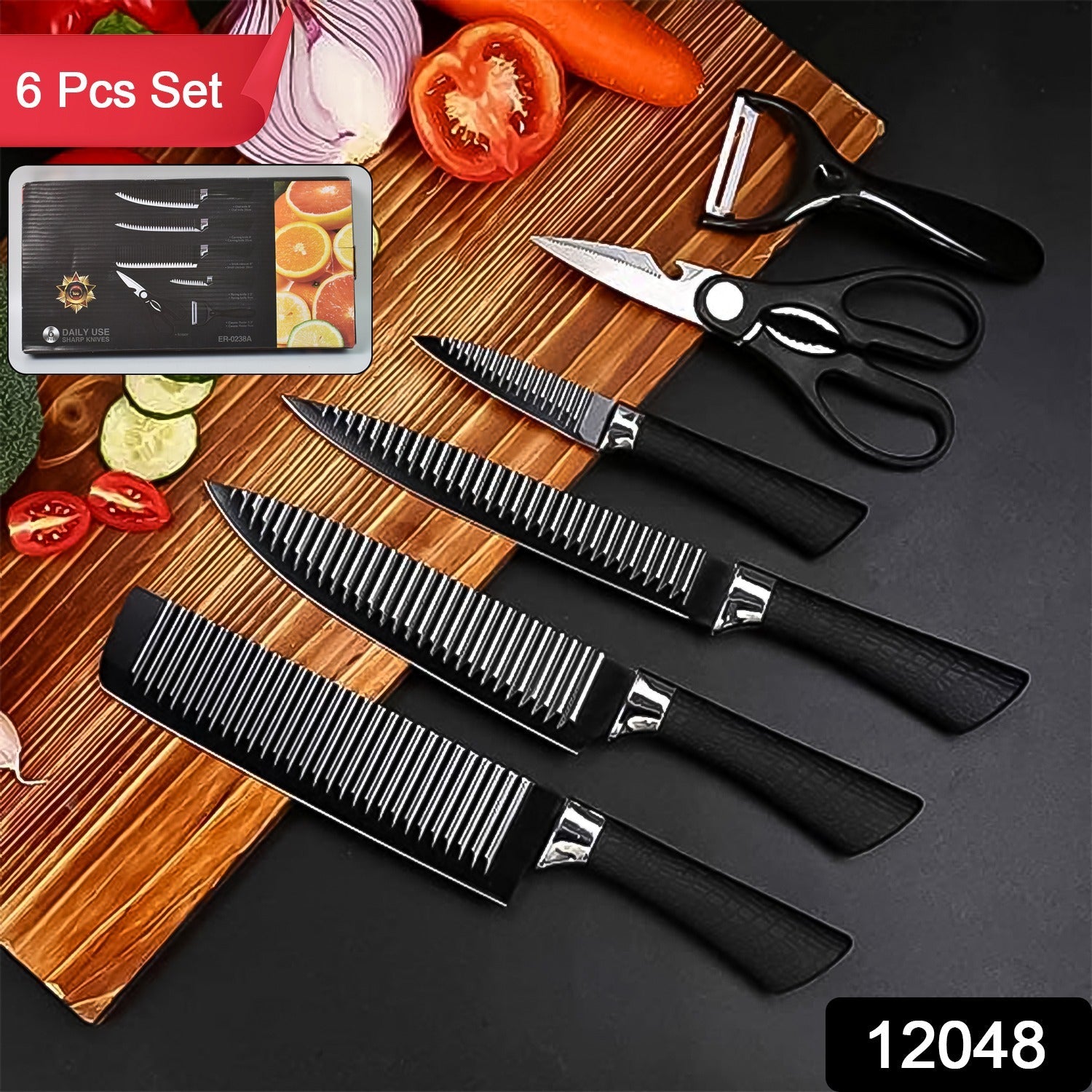 Stainless Steel Knife Set With Chef Peeler And Scissor (6 Pieces)