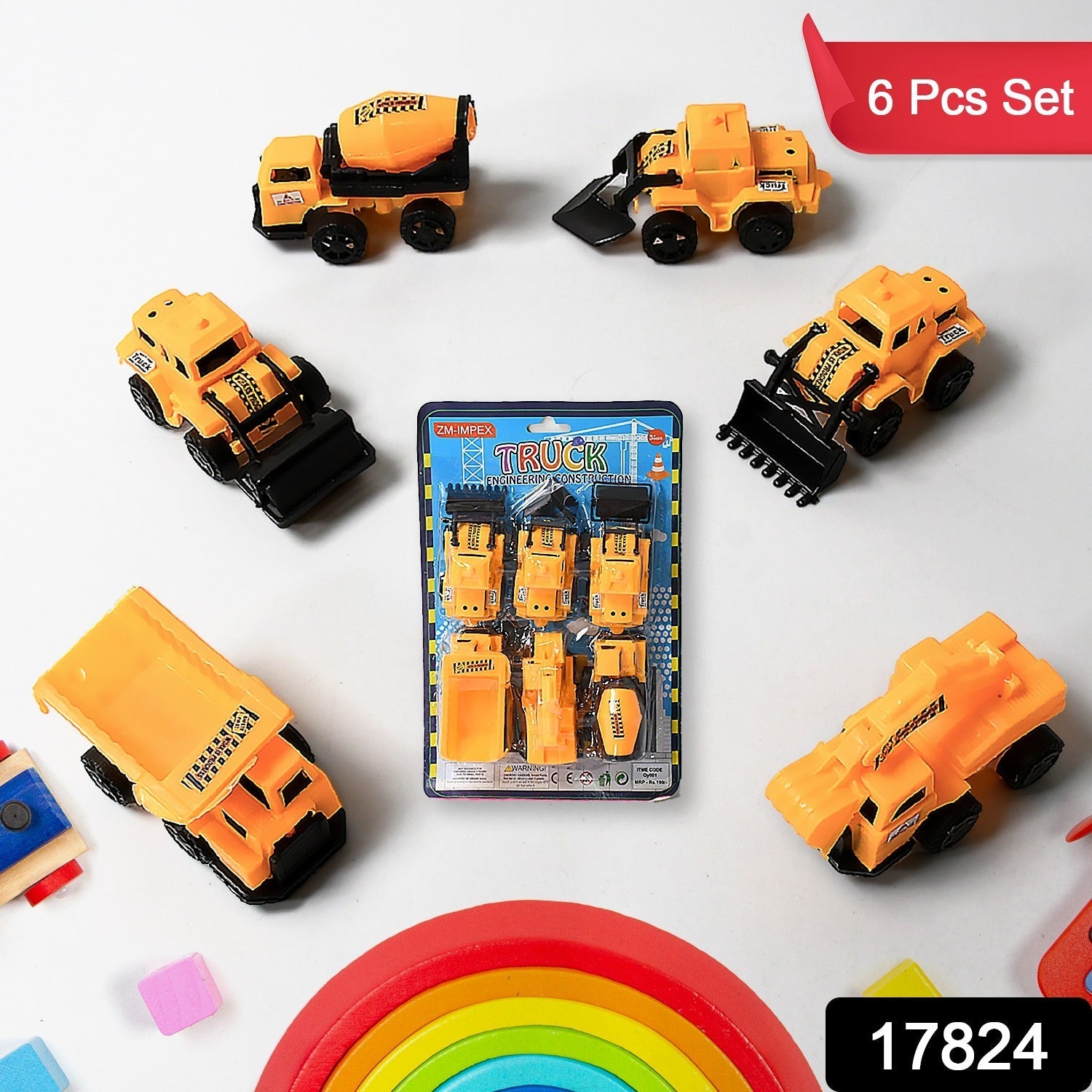 17824 Vehicle Car Engineering Automobile Construction Car Toys Set for Children Kids Crane Excavator Road Roller Forklift Mixer Truck Transporter Truck Machine Construction Toys (6 Pcs Set)