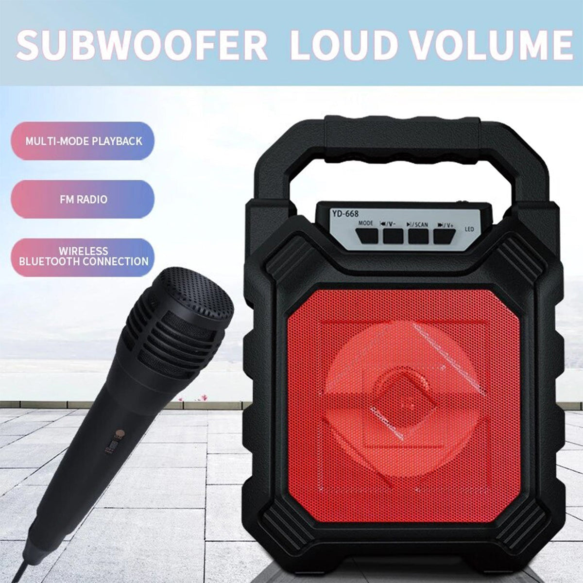 6642 Wireless Bluetooth Portable Boom Box Subwoofer Support Mic Input Outdoor Speaker 5 W Bluetooth Speaker DeoDap