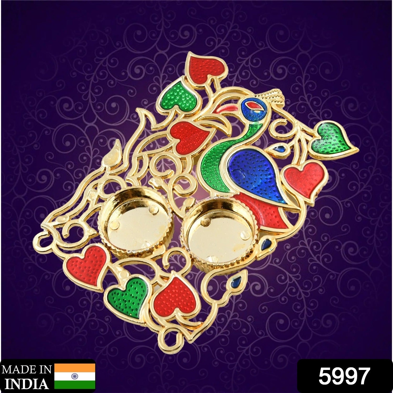 5997 Designer Rakhi Mere Bhaiya with Roli Tikka Peacock Designe Square Plate for Kumkum Thali Holder, Pooja Return Gift, Brother/Bhai/Bhabhi/Sister/Family Rakhi for Rakshabandhan