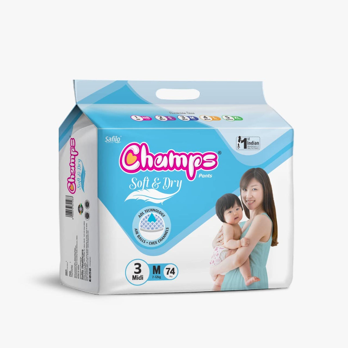 0959 Champs Soft and Dry Baby Diaper Pants 74 Pcs (Medium Size  M74)