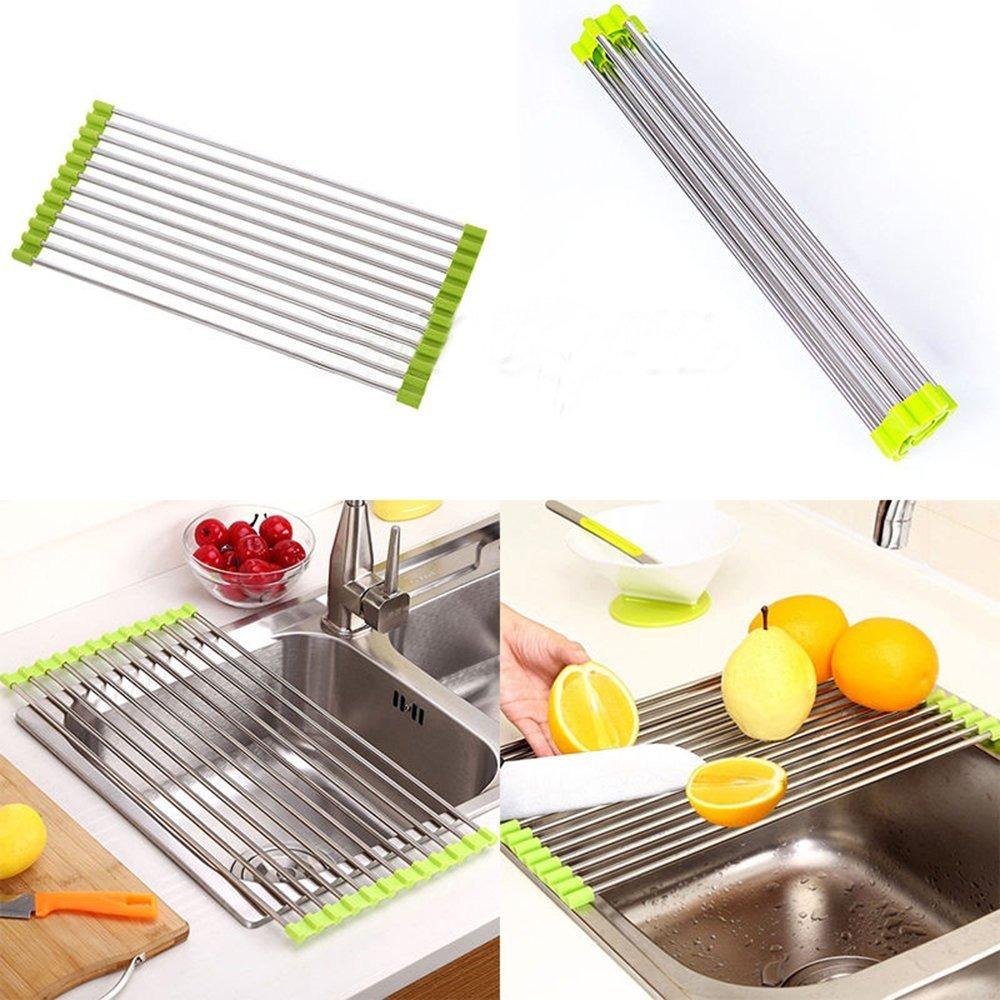 2064 Foldable Drain Rack Kitchen Sink Roll up Dish Drying Rack Portable Dish Rack DeoDap