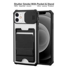22201 Realme's Shutter Smoke Cover With Stand | Camera Shutter Slide Protector | Back Case Cover Silicone Bumper Protection | Shockproof Protective Phone Case | Full Camera Protection | Rubber Edge For Max Protection