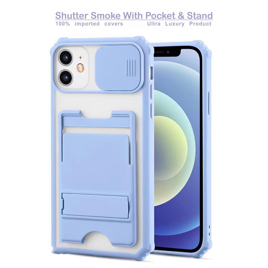 22201 Vivo's Shutter Smoke Cover With Stand | Camera Shutter Slide Protector | Back Case Cover Silicone Bumper Protection | Shockproof Protective Phone Case | Full Camera Protection | Rubber Edge For Max Protection