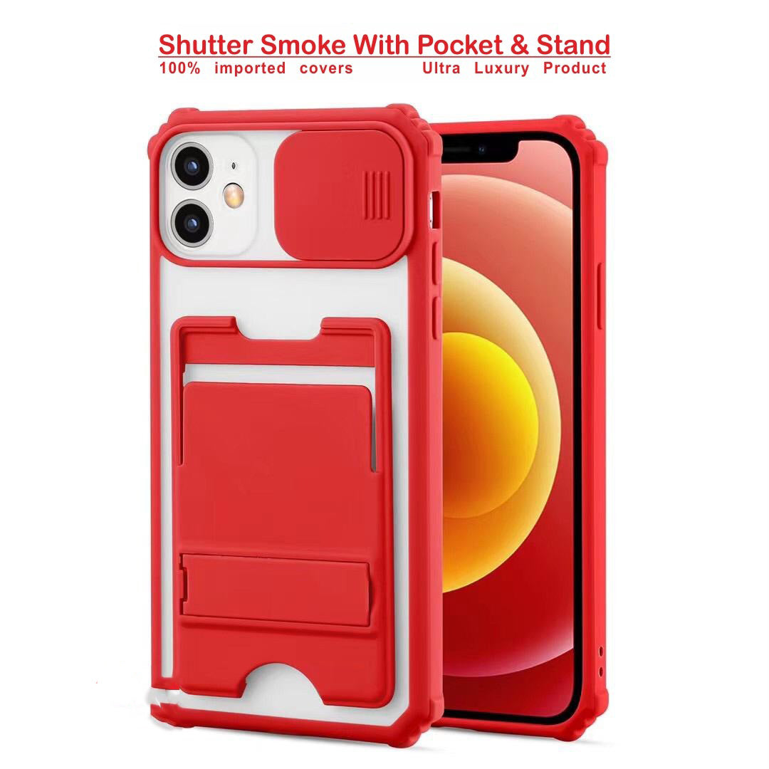 22201 Samsung's Shutter Smoke Cover With Stand | Camera Shutter Slide Protector | Back Case Cover Silicone Bumper Protection | Shockproof Protective Phone Case | Full Camera Protection | Rubber Edge For Max Protection