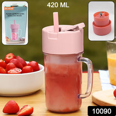 Portable Crusher Juicer With Handle & Straw, USB Rechargeable 6 Blades (420 ML)