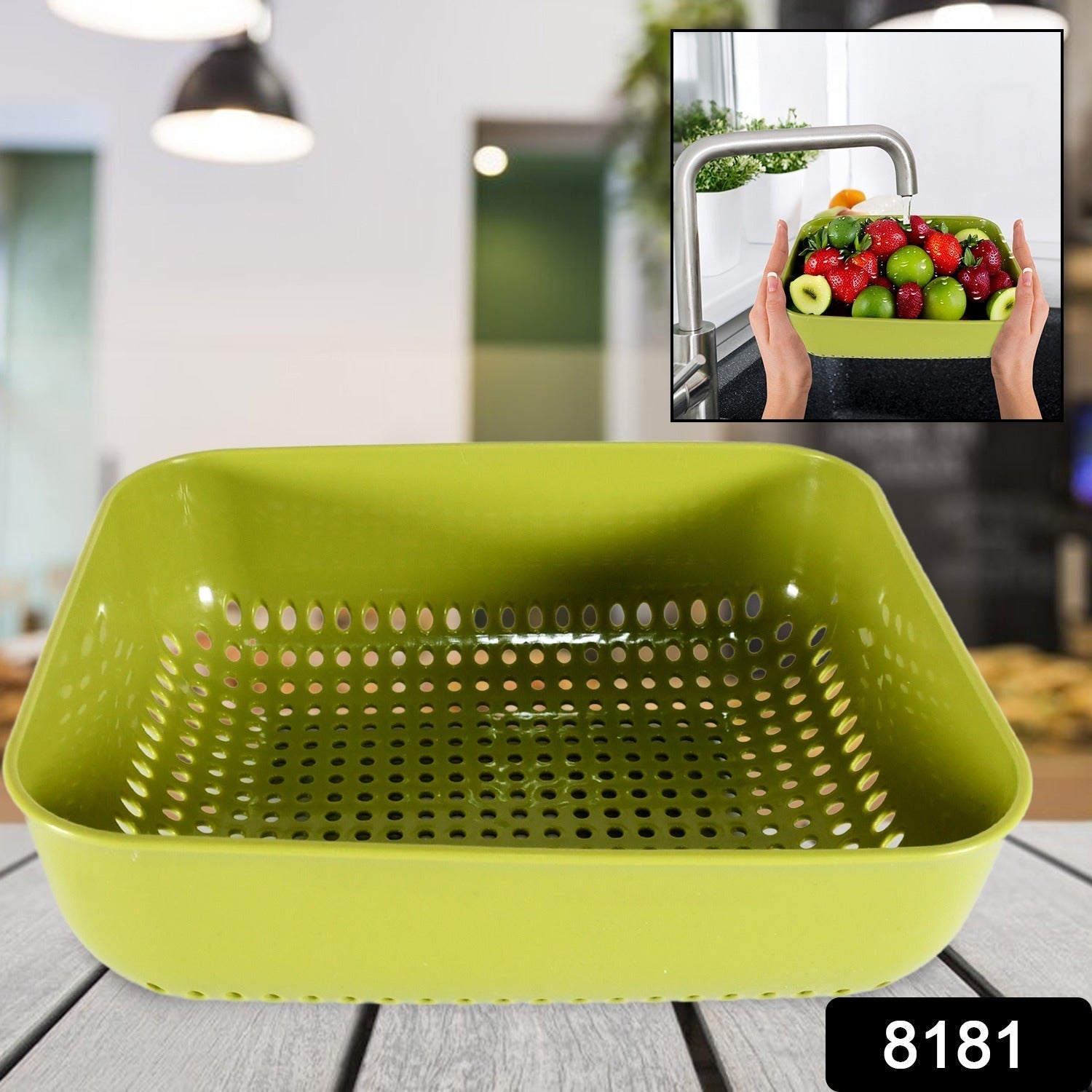 8181 Multipurpose Small Plastic Kitchen Basket, Vegetables and Fruits Washing, Basket (20x17 Cm)