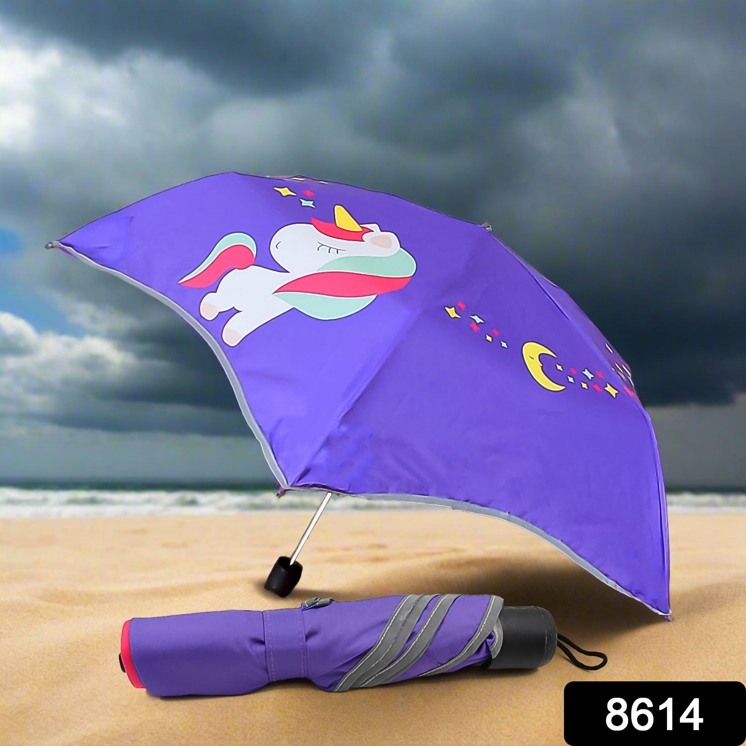 3-Fold Sun Protective Solid Foldable Umbrella (1 Pc)