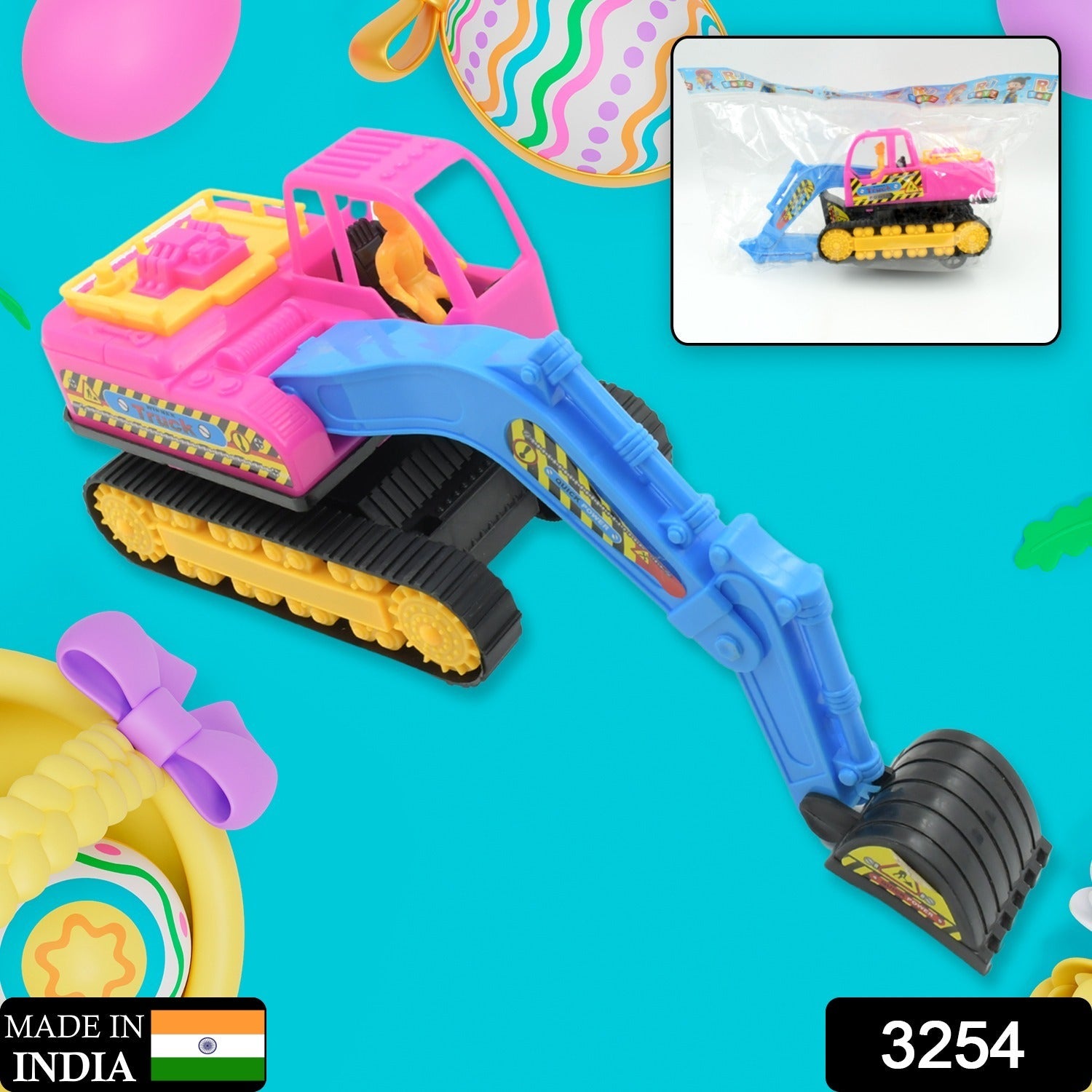 3254 Friction Powered Construction JCB for Kids, Plastic Moving Smooth, Construction Vehicles for Kids | Construction Toy | Pull Back | Toys Mini Construction Series (1 Pc)
