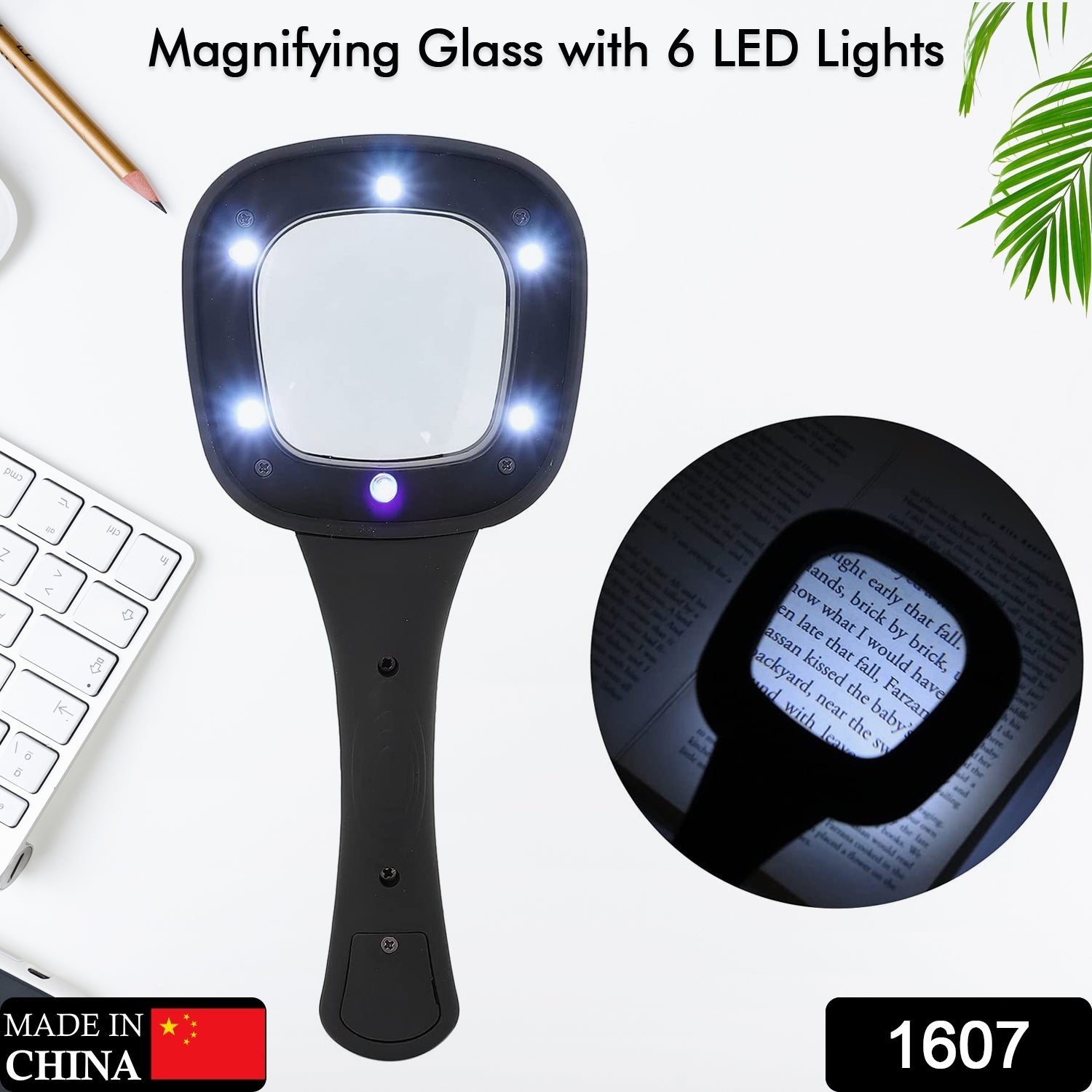 1607 Handheld Magnifying Glass 6 LED Illuminated Lighted Magnifier for Seniors Reading, Soldering, Inspection, Coins, Jewelry, Exploring