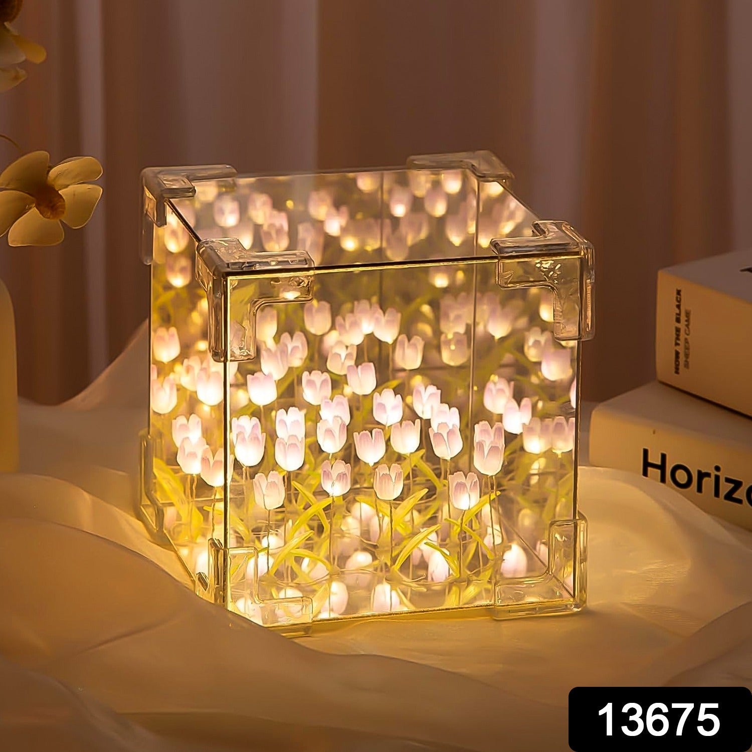 Cube Tulip Night Lamp | Led Decorative Nights Lamp for Bedroom (Multicolor / 1 Set)