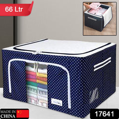 17641 Foldable Steel Frame Clothes Living Storage Organizer Handled Bag Box for Large Size Bedding, Blankets, Women Saree, Toys & Cloth Storage Box / Bag (66 Liter)