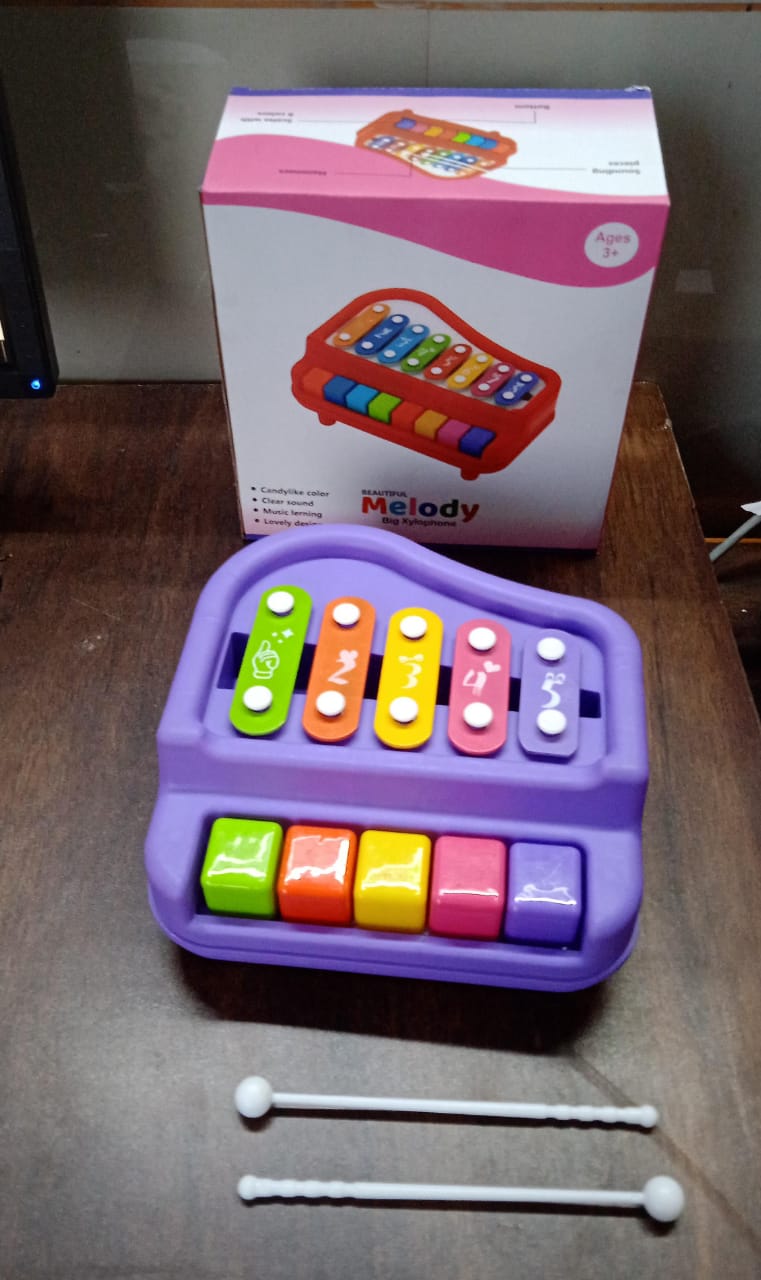 17799 2 in 1 Baby Piano Xylophone Toy for Toddlers 5 Multicolored Key Wukusy