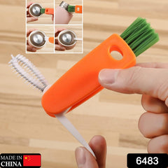 6483  3 in 1 Multifunctional Cleaning Brush Mini Glass Cover Cleaning Brush Bottle Cleaning Brush Set Cup Cleaner Brush Bottle Cap Detail Brush for Bottle Cup Cover Lid Home Kitchen Washing Tool (1 Pc)