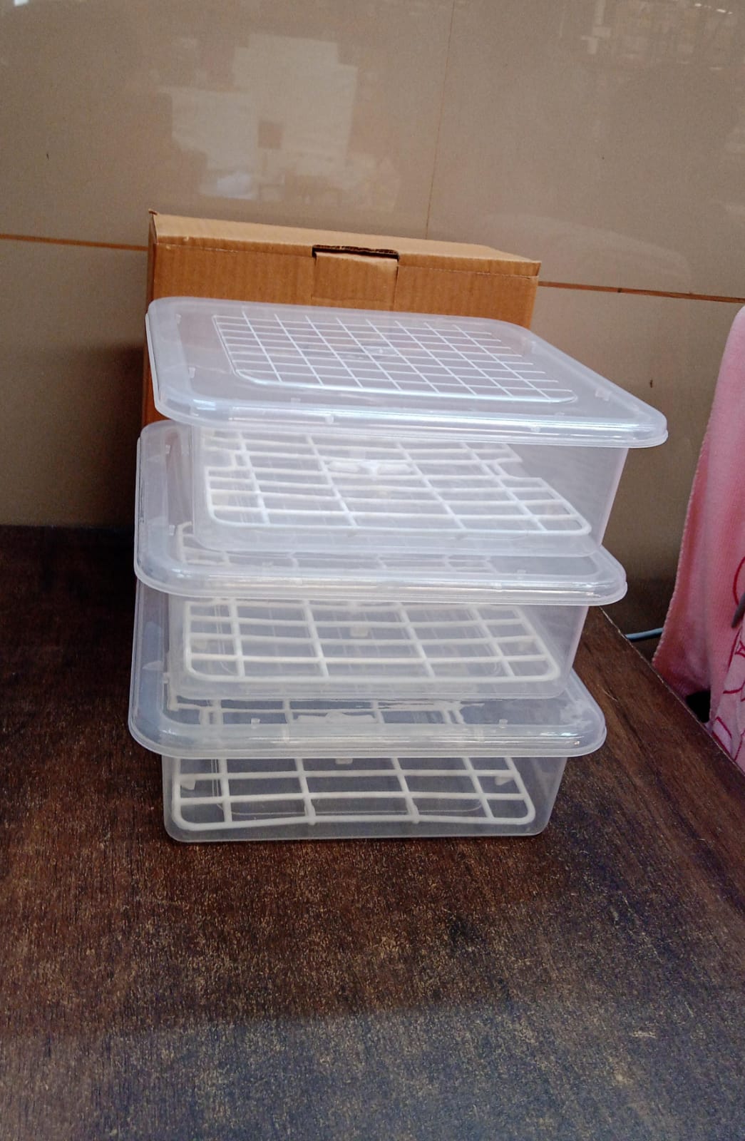 Plastic Food Storage Containers with Removable Drain Tray and Lid (3 Pcs Set)