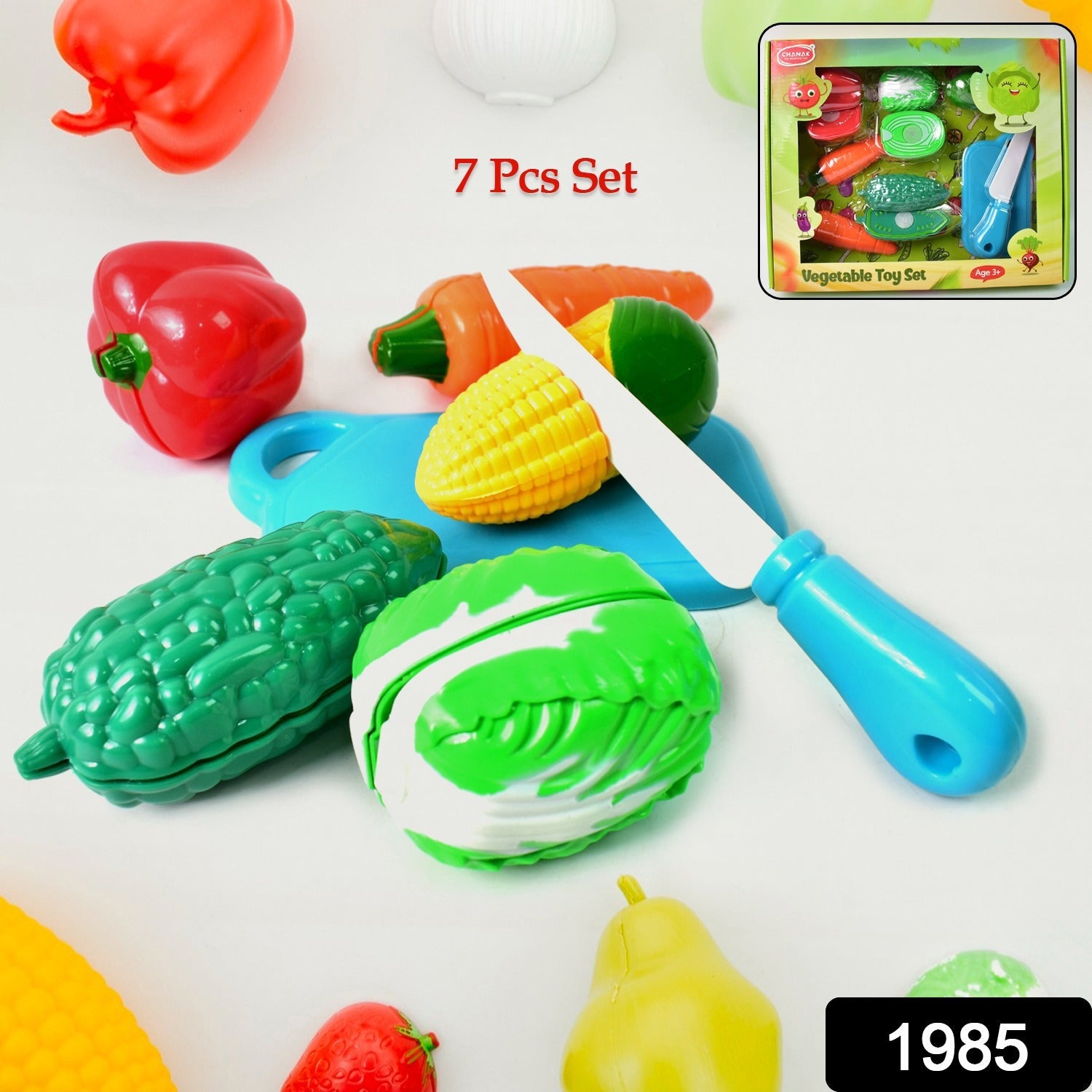 Realistic slice-able fruits and vegetables cut in 2 part play toy set