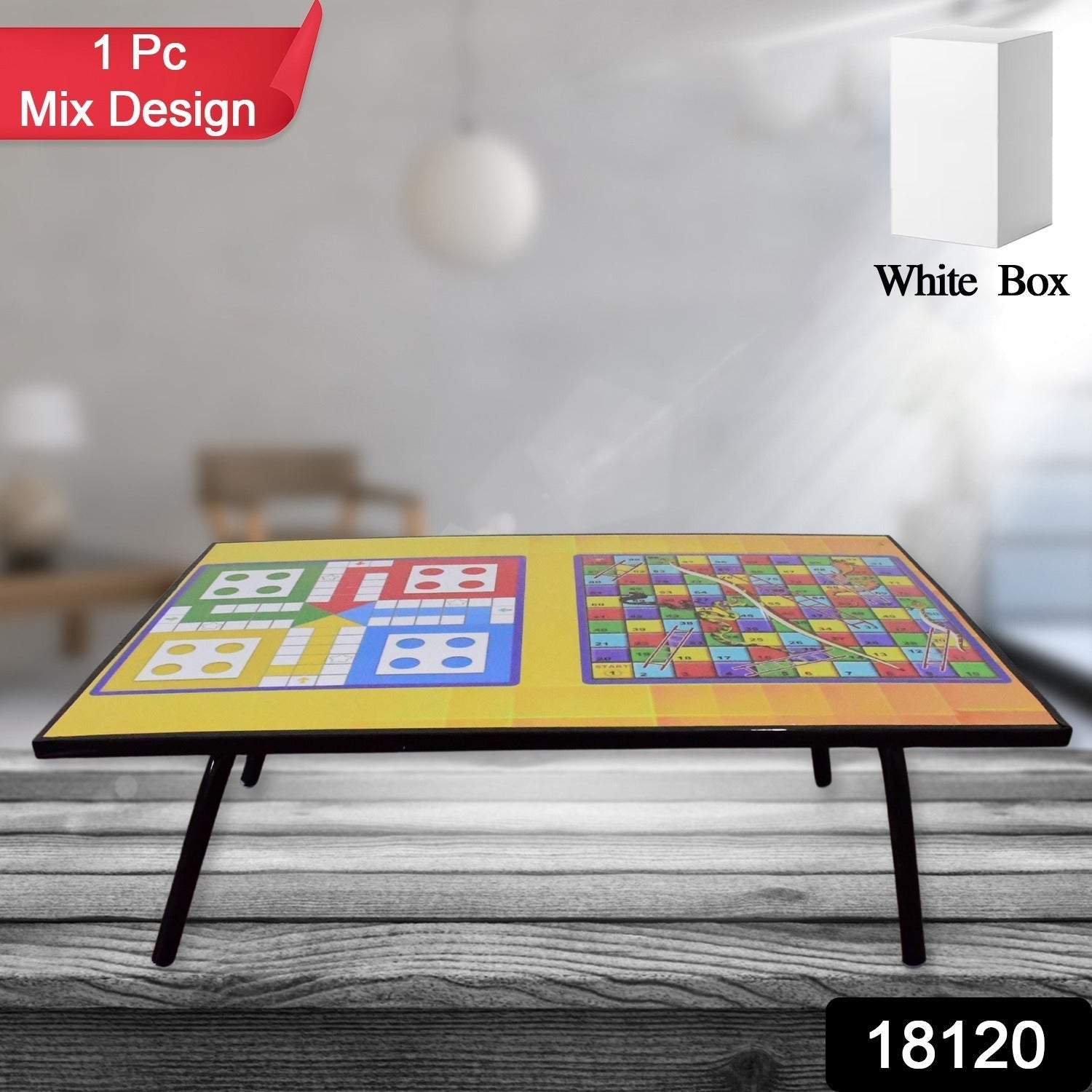 Foldable Multipurpose Mix Design Games Table Board || Bed Study Table (48 × 28 Cm / 1 Pc)  