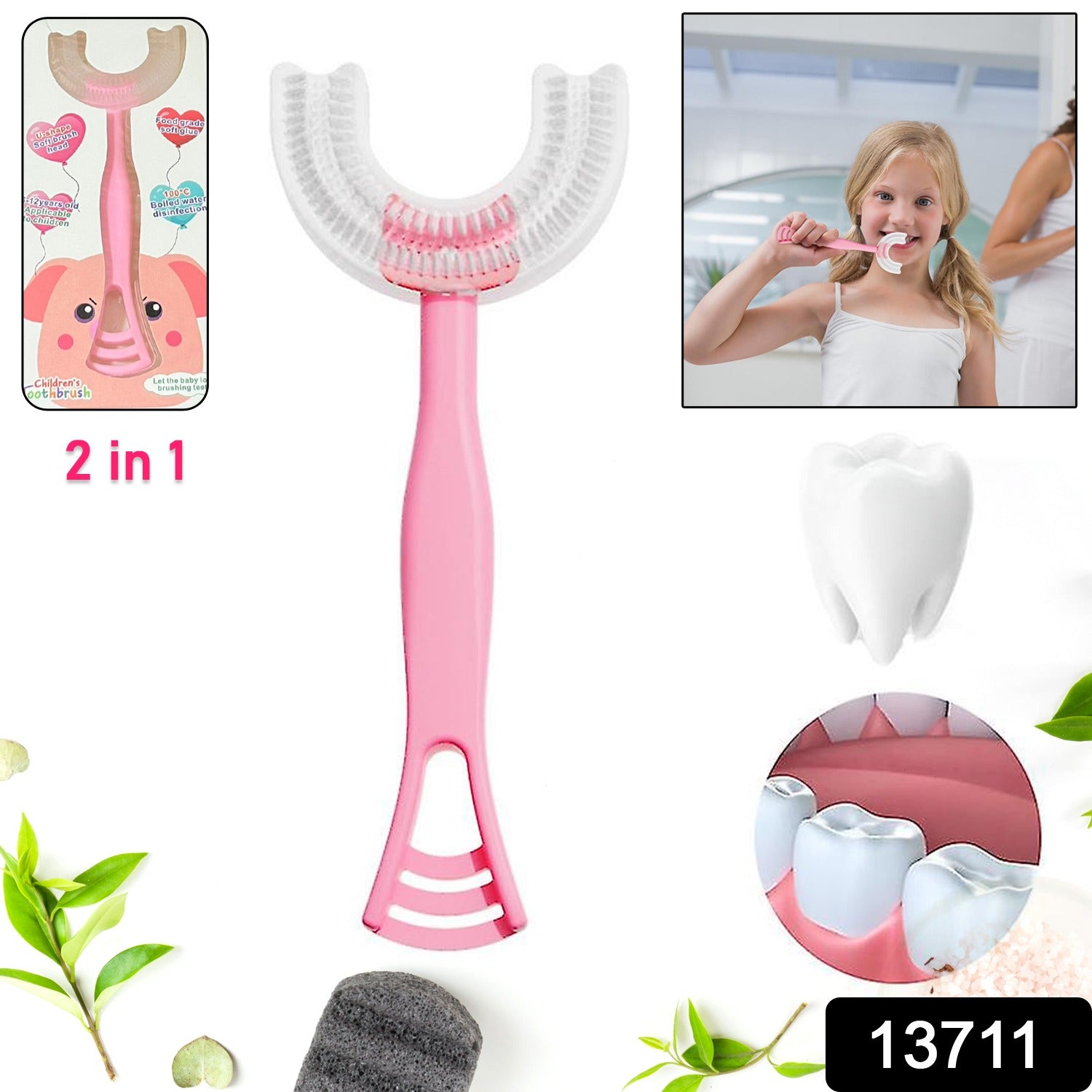 2 In1 U-Shape Silicone Manual Toothbrush & Tongue Scraper Cleaner Brush (1 Pc)