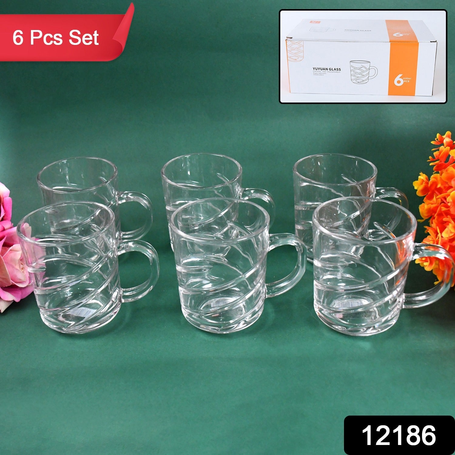 Glass Coffe & Tea Cup / Mug Enjoy Your Drink in Style (6 pcs Set / 220 ML)