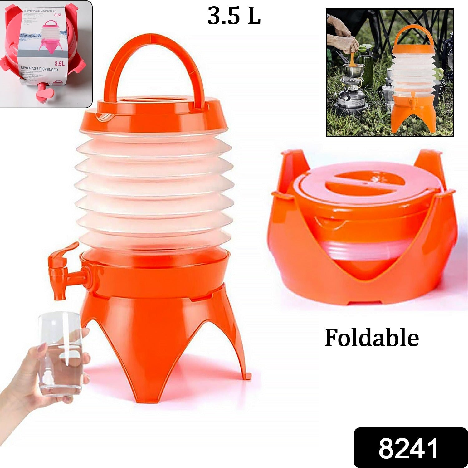8241 Plastic Collapsible Beverages Container with Tap Cold Drink Dispenser Folding Water Storage Water Jug Tank for Home and Outdoor Party Traveling Picnic (3.5 Litter/ Multicolor)