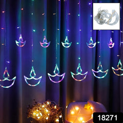 Multicolor 12 Diya Curtain String Lights, Window Curtain Lights with 8 Flashing Modes Decoration Light (Multi Color)