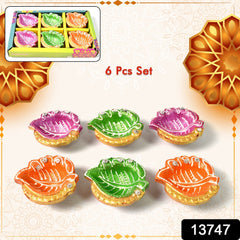 Decorative Hand Painted Clay Puja Diya for Diwali Handmade Diya (6 Pcs Set)