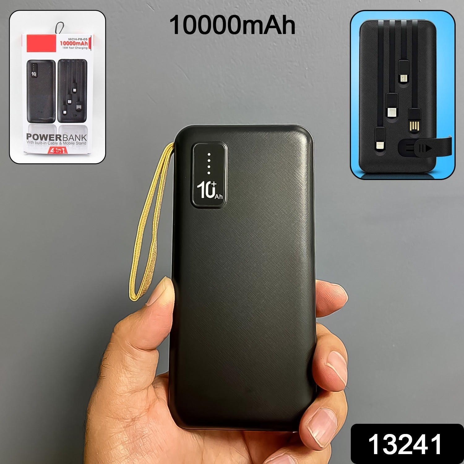 10000mAh, 12W Fast Charging Power Bank with built 4 in 1 USB with Mobile Holder (1 Pc)