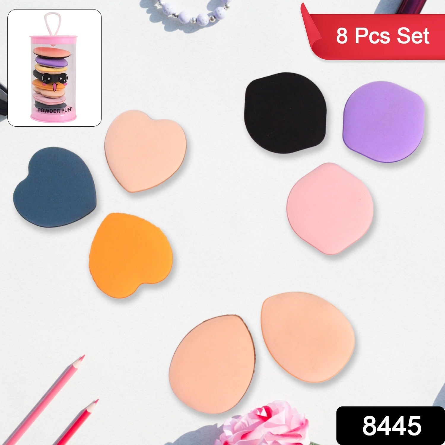 Mini Finger Makeup Powder Puff (Multicolour, 8 Pcs Set)