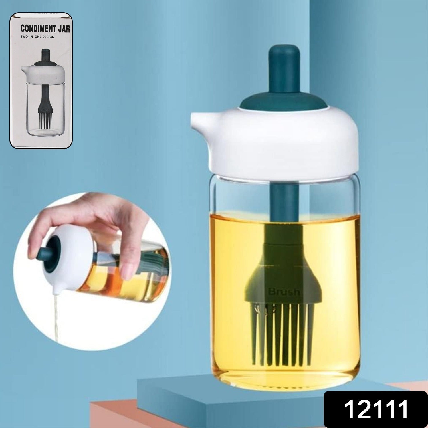 2 in 1 Glass Oil dispenser jar / Bottle with brush (1 Set)