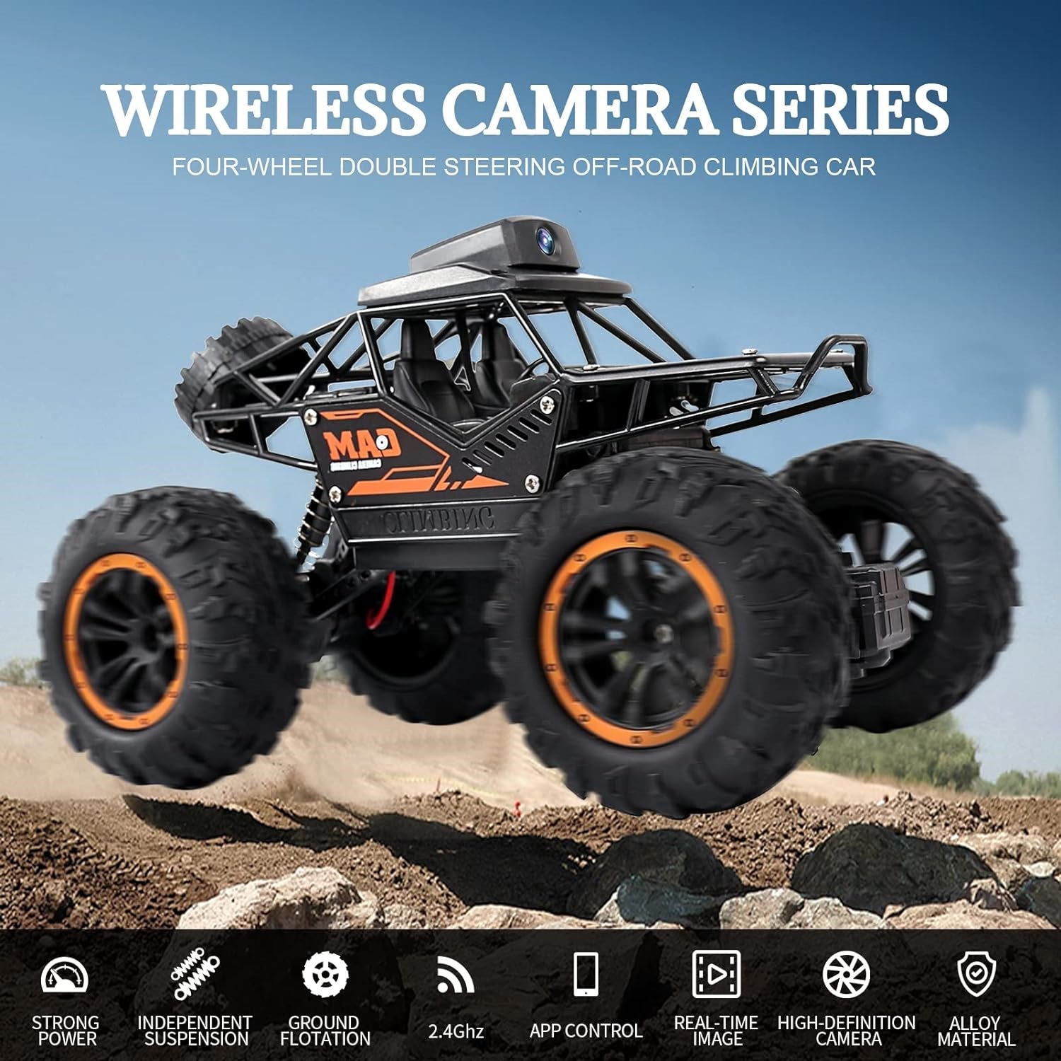 17901 Remote Control Car with Camera Off-Road Remote Control Truck Monster Trucks for Boys 8-12 Birthday Gift For Kids Adults Gift For Boys And Girls HD Camera Rock Crawler Monster Truck Toy