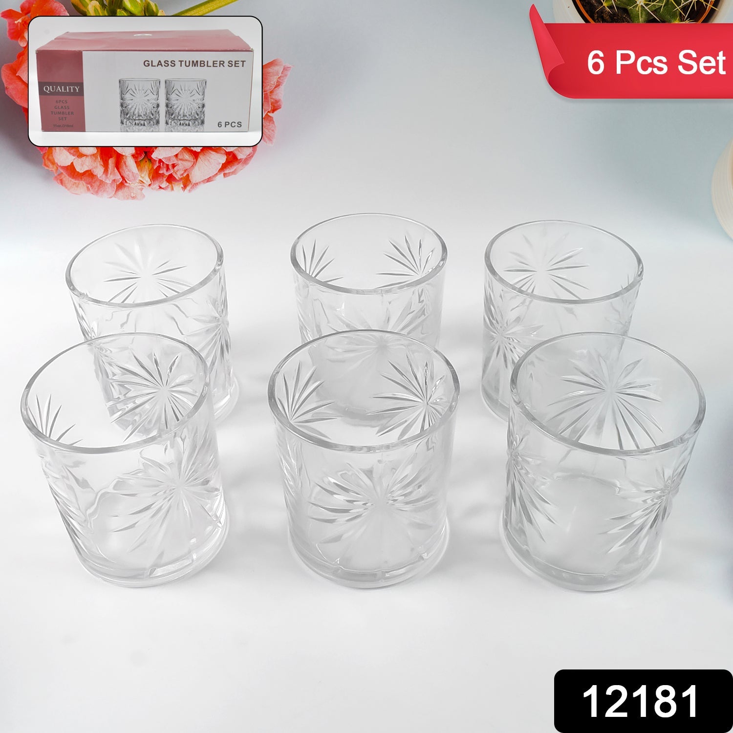 Glass Tumbler Set, Juice Glasses and Transparent Water (6 Pcs Set)