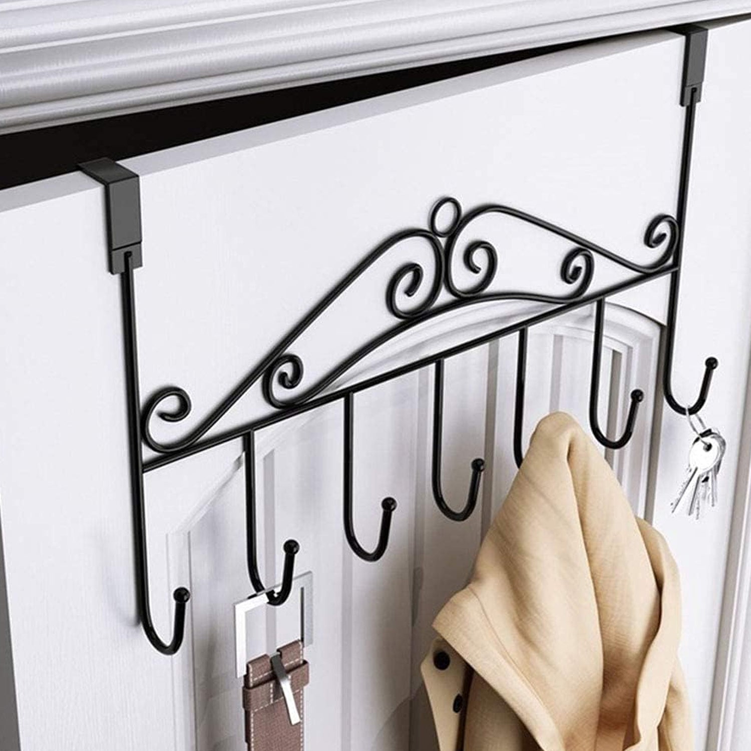 9383 Over The Door Hanger Rack 7 Hooks Decorative Ognazier Hook Rack Stylish Door Hanger Door Hook Hangers with 7 Hooks,Metal Hanging Rack for Home Office Use