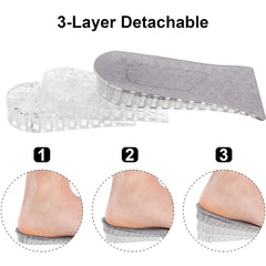4151 2 Pairs Heel Lift Inserts Height Increase Insole Invisible Heightening Insole Sillicone 3-Layer Heel Support Insoles Height-Adjustable Shoe Pads Foot Cushion for Shoes