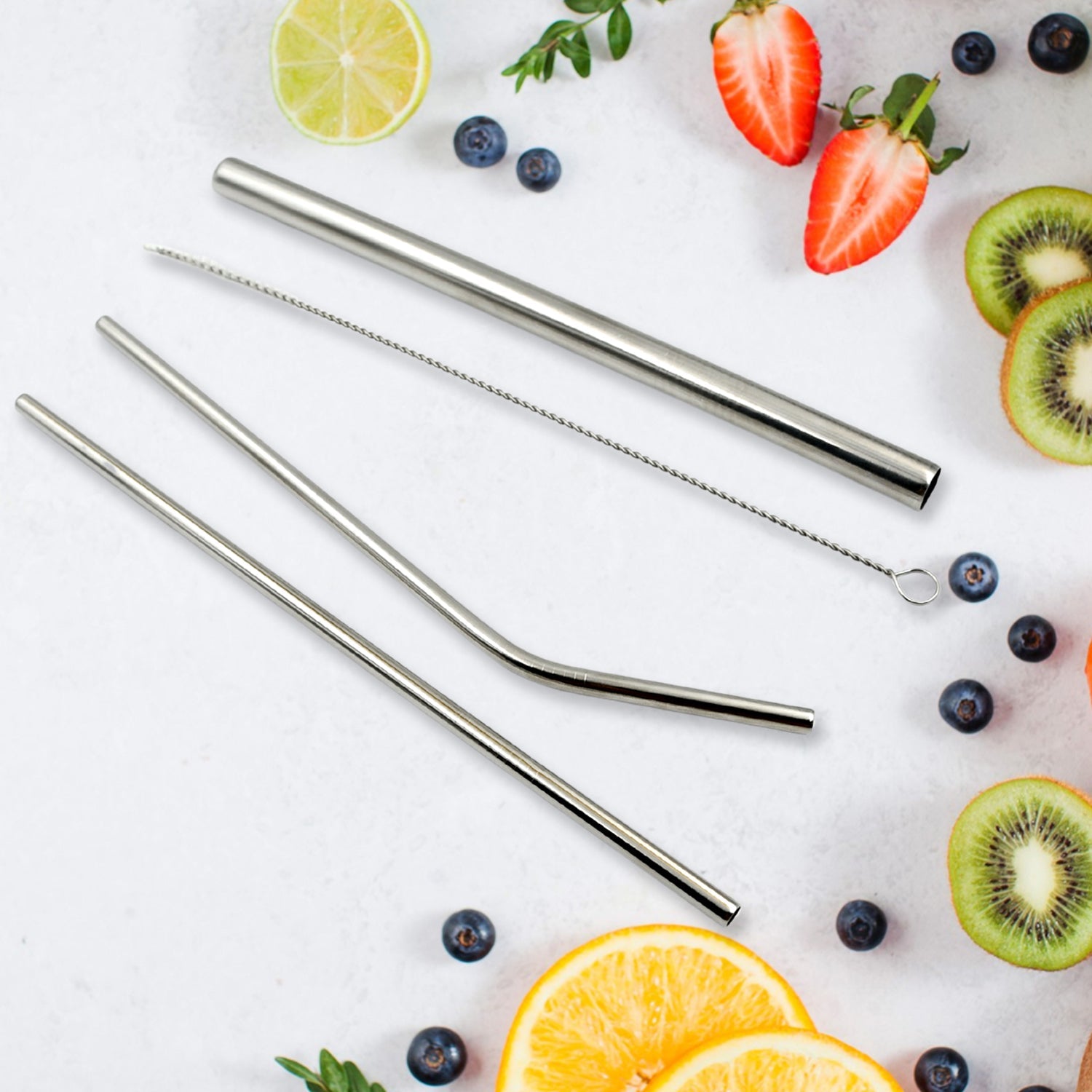 0600 Reusable Stainless Steel Straws with Travel Case Cleaning Brush Eco Friendly Extra Long Metal Straws Drinking Set of 4 (2 Straight straws, 1 Bent straws, 1 Brush)