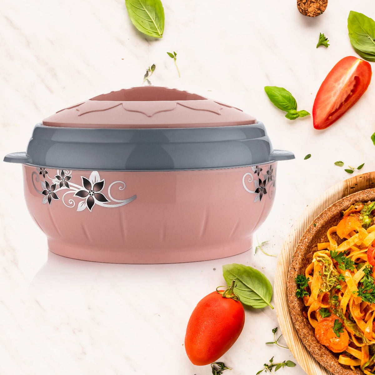 5788 High Quality Steel Casserole Box for Food Searving Inner Steel Insulated Casserole Hot Pot Flowers Printed Chapati Box for Roti Kitchen (Approx 4500 ml)