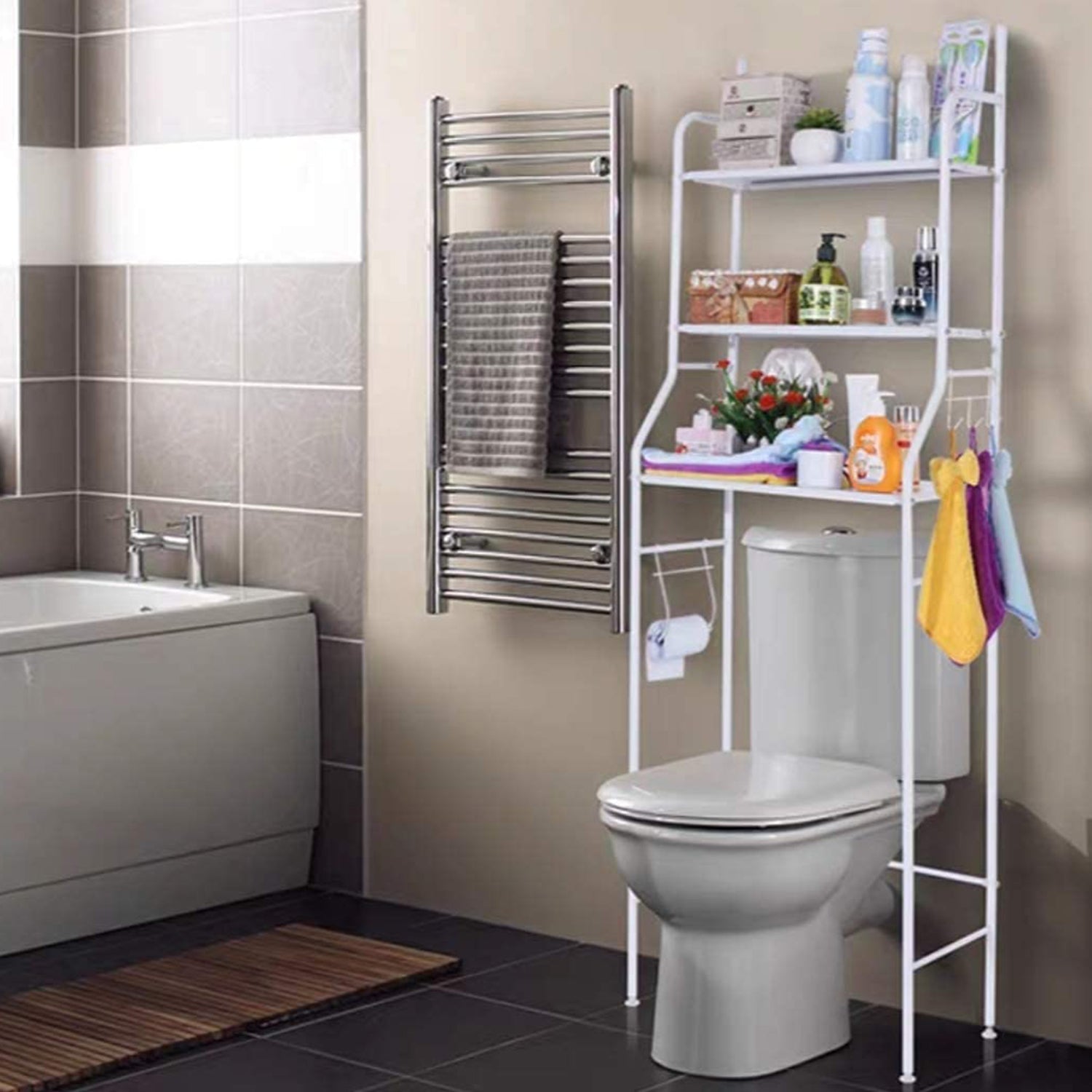 8803 Multi-Layer The Toilet Storage Rack Metal | Bathroom Shelf Space Saving Organizer for Laundry Room Wash Basin Floor Stand