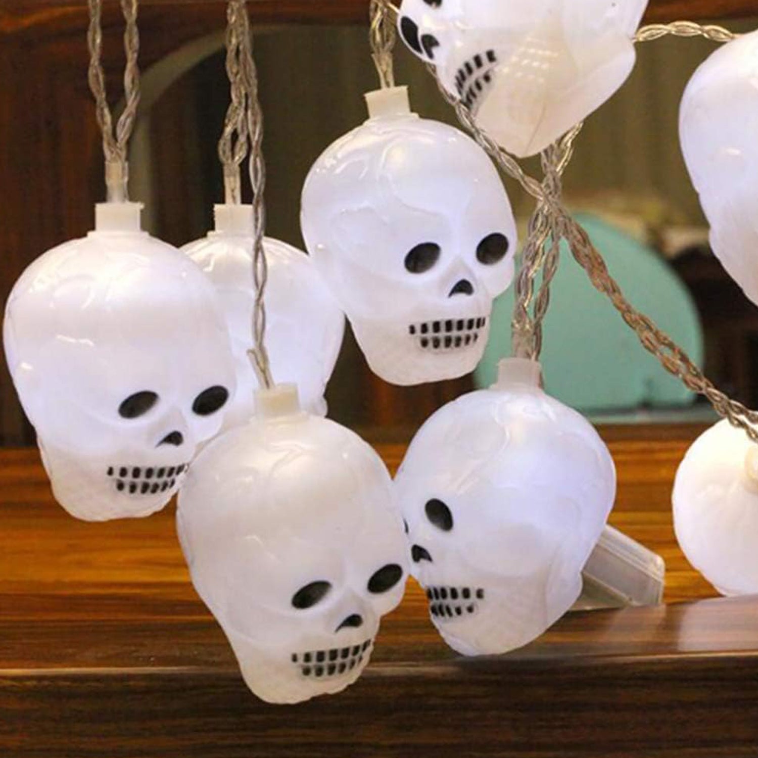 8420 Halloween Decoration Outdoor Indoor Skeleton Head 16 Skulls String Light Set Blow Mold, Decoration Lights Fairy Lights Led Garlands Halloween Decor Garland Decor Wreath Pumpkin