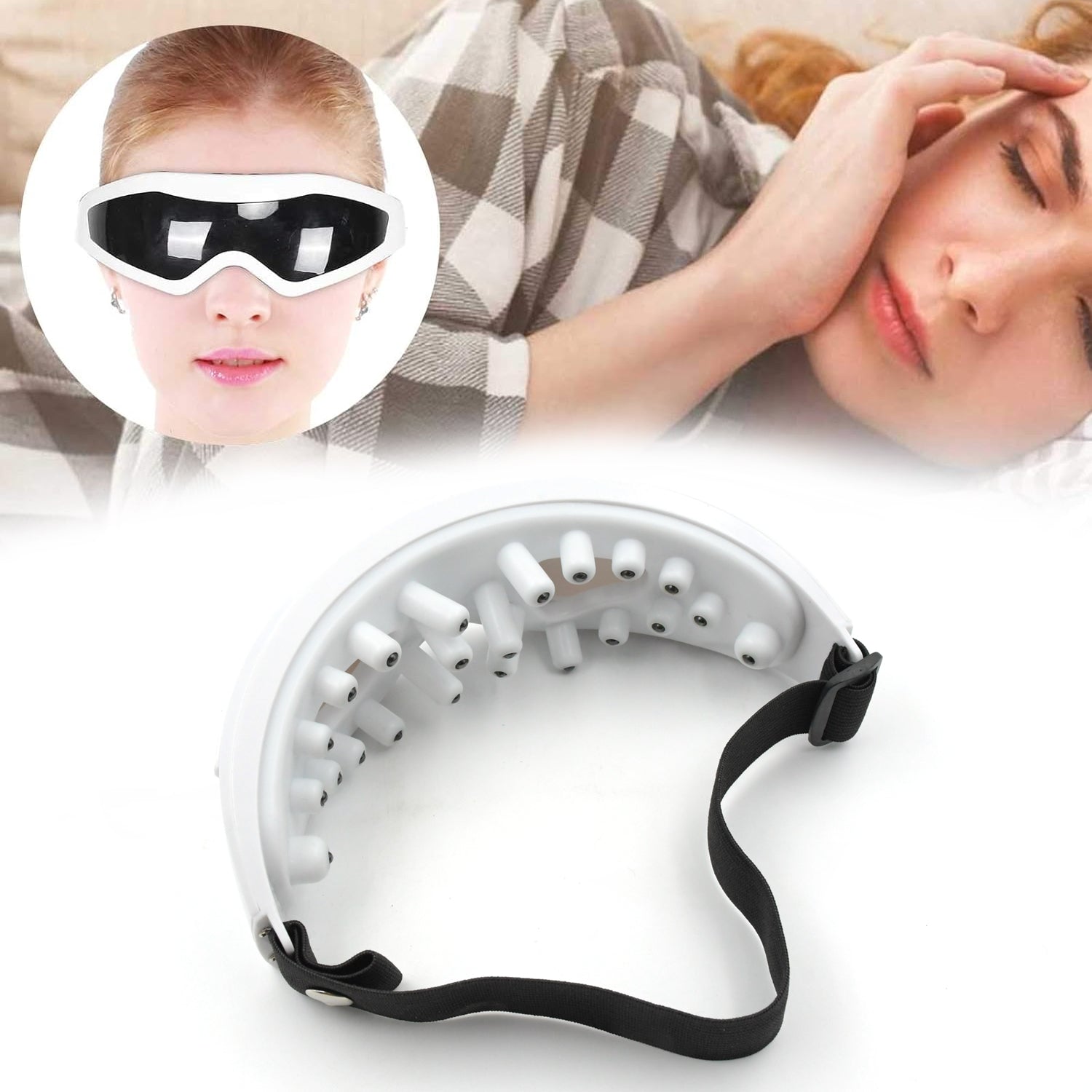 1351 Electric Eye Massager Dark Circles Dry Eyes Eye Bag Eye Relief Vibration Magnet Therapy Eye Care Massage Device with Adjustable Elastic Band for Improving Sleep