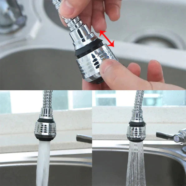 0527  Flexible 360 Degree Stainless Steel Faucet Turbo Flex Sprayer Water Extender for Easy Clean Sink Water Saving Extension Jet Stream Spray Setting Faucet for Kitchen/Bathroom