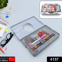 4137 Big Cartoon Printed  Metal Compass Box, Pencil Case With Sharpner, Eraser, Pencil, Marker & Scale for Kids Stationery Compass Box, Stationery Gift for School Kids Compass, Pencil Box, Birthday Return Gift for Kids  (6 Pc Set)